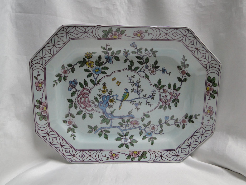 Adams Singapore Bird, Celadon w/ Florals: Octagonal Platter, 11 3/4" x 9"