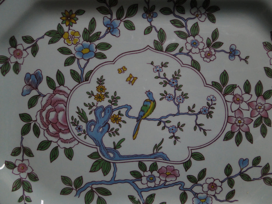 Adams Singapore Bird, Celadon w/ Florals: Octagonal Platter, 11 3/4" x 9"