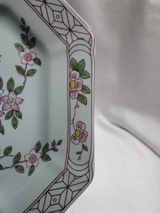 Adams Singapore Bird, Celadon w/ Florals: Octagonal Platter, 11 3/4" x 9"