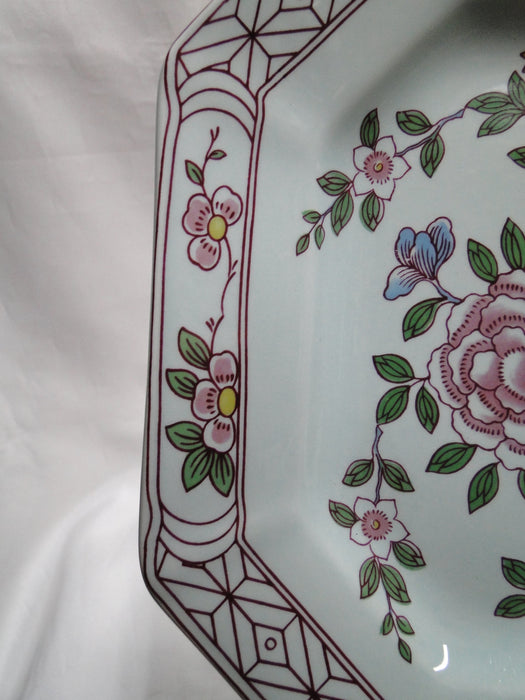 Adams Singapore Bird, Celadon w/ Florals: Octagonal Platter, 11 3/4" x 9"