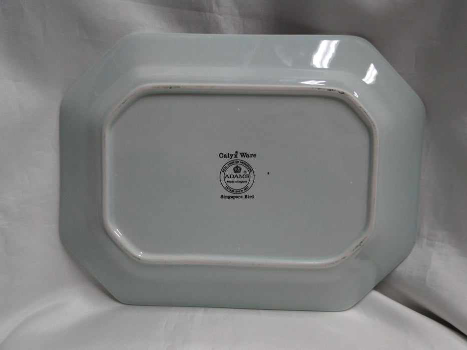 Adams Singapore Bird, Celadon w/ Florals: Octagonal Platter, 11 3/4" x 9"