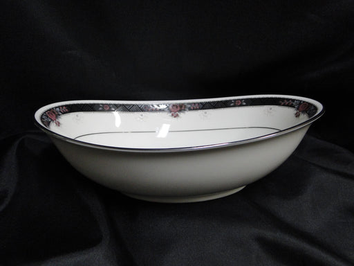 Noritake Etienne, 7260, Black Band, Florals: Oval Serving Bowl, 10"