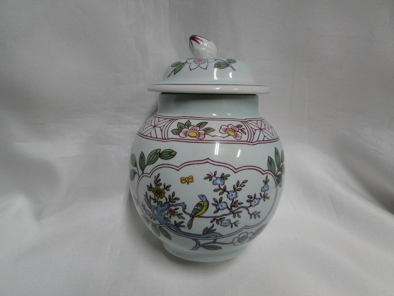 Adams Singapore Bird, Celadon w/ Florals: Sugar Bowl, 5" Tall