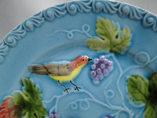 German Majolica Birds & Grapes 230, Blue: Luncheon Plate, 9 1/8", Wear
