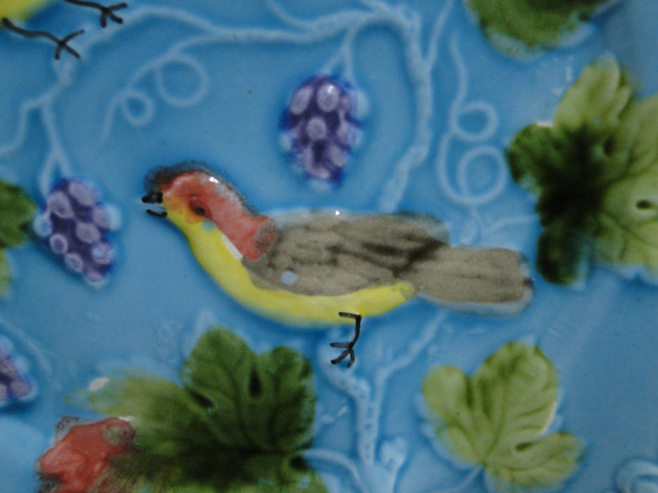 German Majolica Birds & Grapes 230, Blue: Luncheon Plate, 9 1/8", Wear