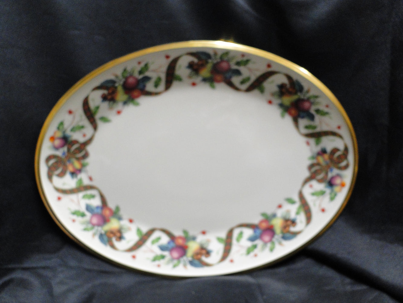 Lenox Holiday Tartan, Fruit, Plaid Ribbon: Oval Serving Platter (s), 13 3/4"