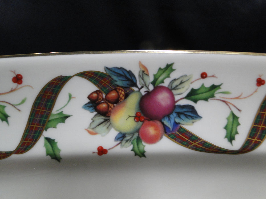 Lenox Holiday Tartan, Fruit, Plaid Ribbon: Oval Sandwich Tray, 14 1/4" x 7 1/4"