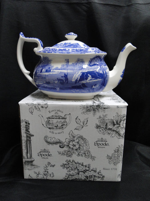 Spode Italian, Blue Scene, England: NEW Teapot & Lid, 5 1/2" Tall, Box