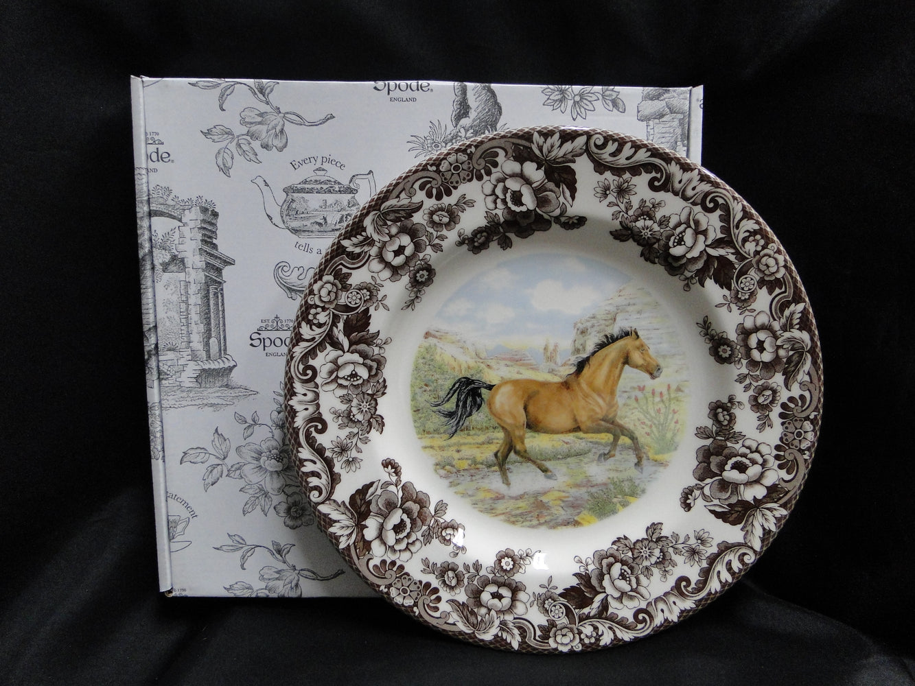 Spode Woodland Horses American Quarter, England: NEW Dinner Plate 10 1/2", Box