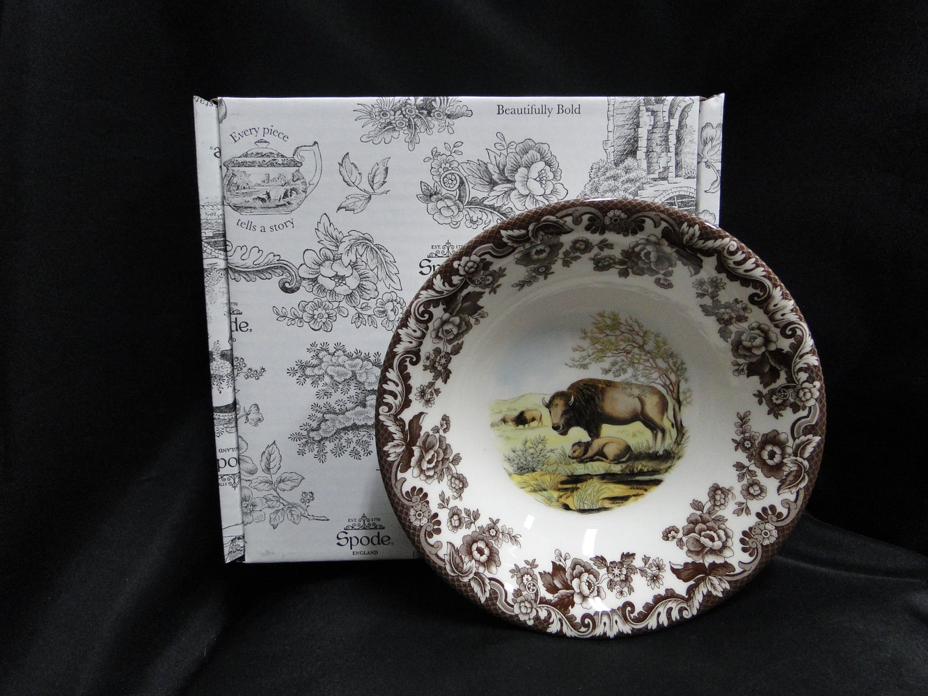 Spode Woodland Bison, England: NEW Ascot Salad / Soup Bowl, 8", Box