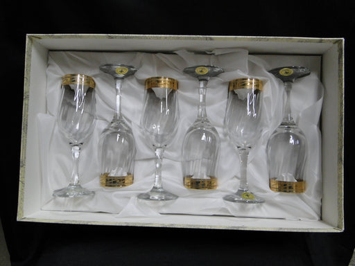 Cristalleria Fratelli Fumo Gold Encrusted Greek Key: Set of 6 Wine Glasses 7.5"