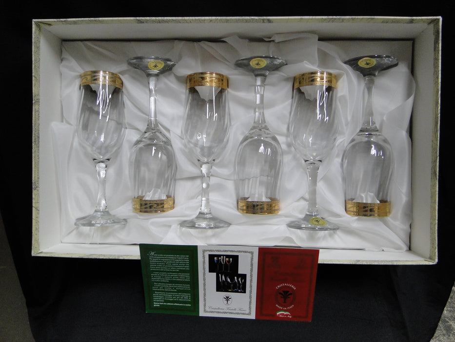 Cristalleria Fratelli Fumo Gold Encrusted Greek Key: Set of 6 Wine Glasses 7.5"