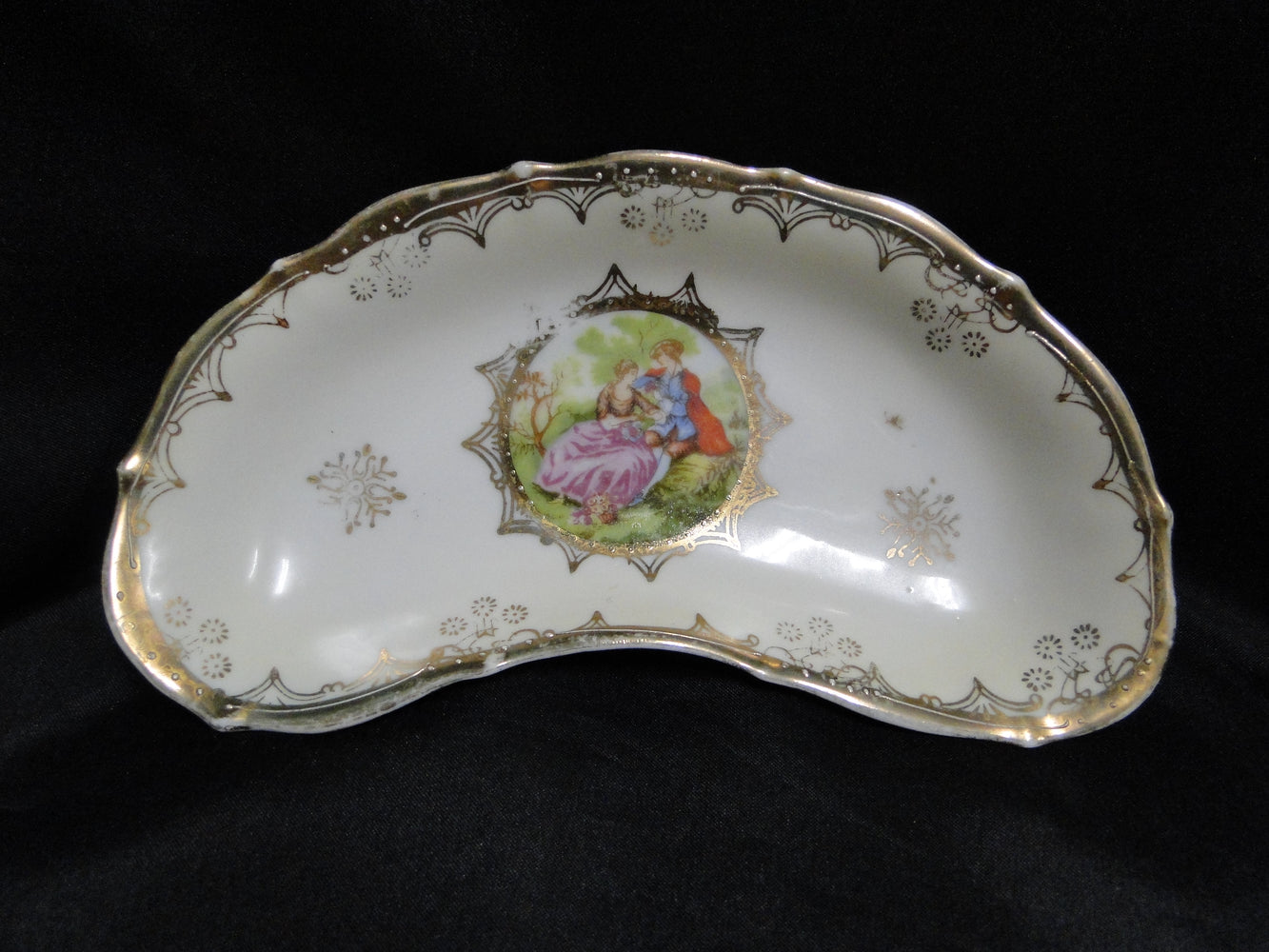 Royal Vienna Love Scene, Beehive Mark: Crescent Dish, 7 1/4" x 3 1/2"