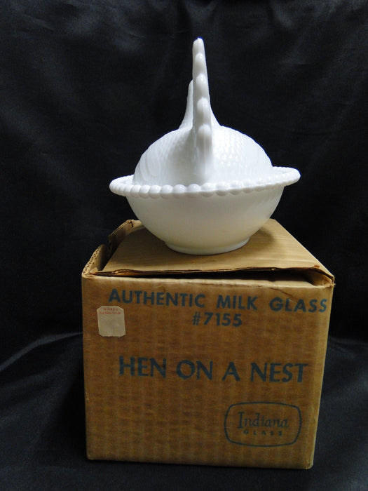 Indiana Glass Milk Glass: Hen on a Nest w/ Original Box, 7" Long