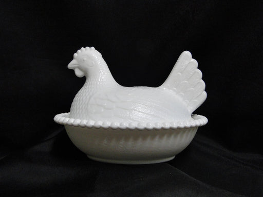 Indiana Glass Milk Glass: Hen on a Nest, 7" Long, As Is
