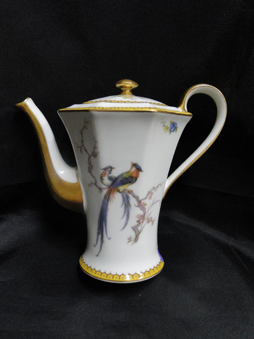 Haviland Eden, Birds & Flowers, Mustard Band: Coffee Pot & Lid, 7 1/4", As Is