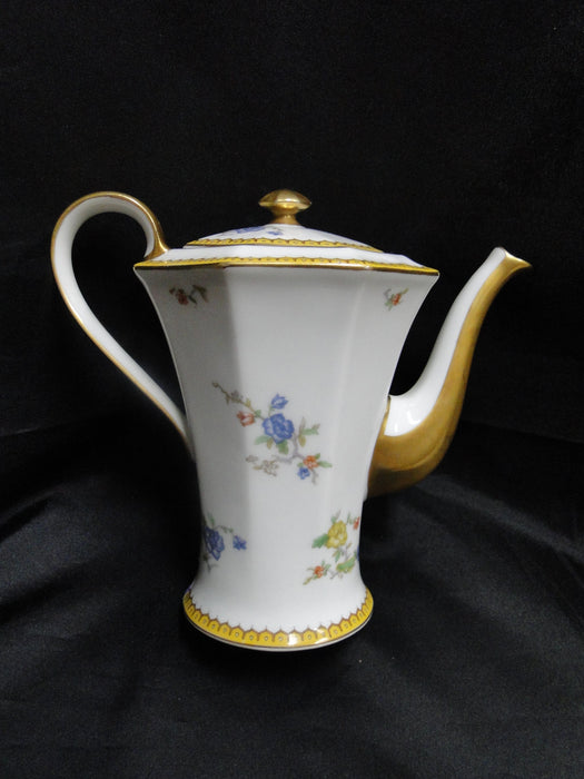 Haviland Eden, Birds & Flowers, Mustard Band: Coffee Pot & Lid, 7 1/4", As Is