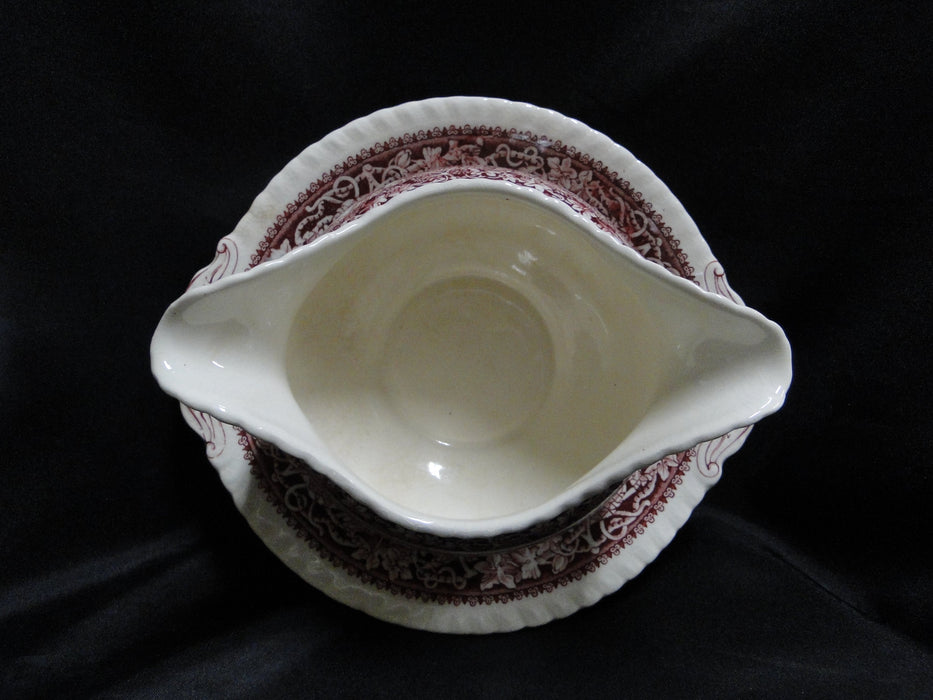 Mason's Vista Pink, Transferware: Round Gravy Boat w/ Att Underplate, Crazing
