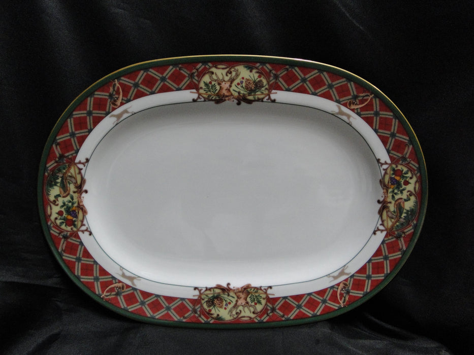 Noritake Royal Hunt, 3930, Plaid, Fruit, Animals: Oval Serving Platter, 13 3/4"