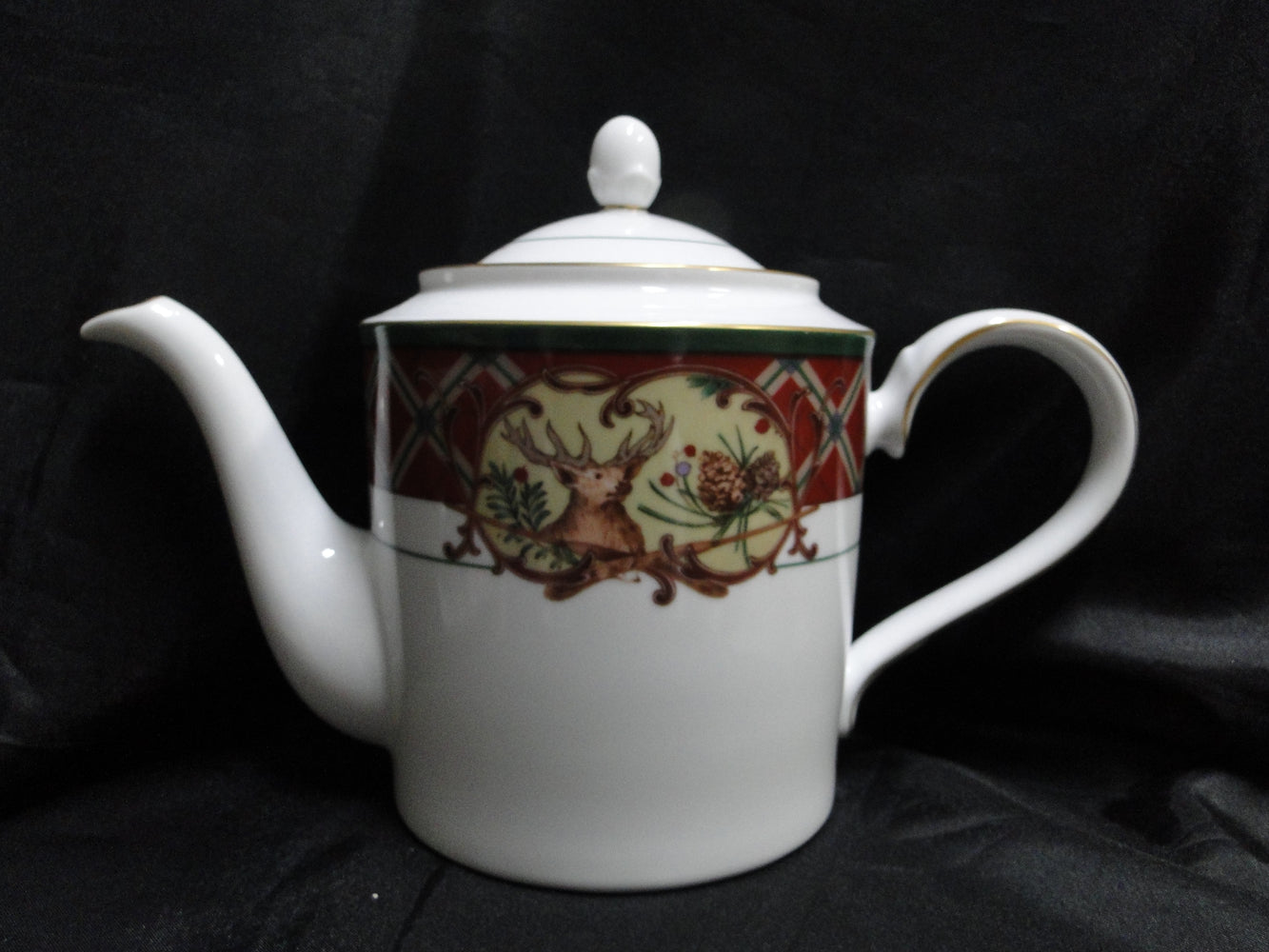 Noritake Royal Hunt, 3930, Plaid, Fruit, Animals: Teapot & Lid, 7" Tall