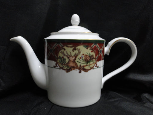 Noritake Royal Hunt, 3930, Plaid, Fruit, Animals: Teapot & Lid, 7" Tall