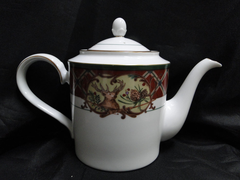 Noritake Royal Hunt, 3930, Plaid, Fruit, Animals: Teapot & Lid, 7" Tall