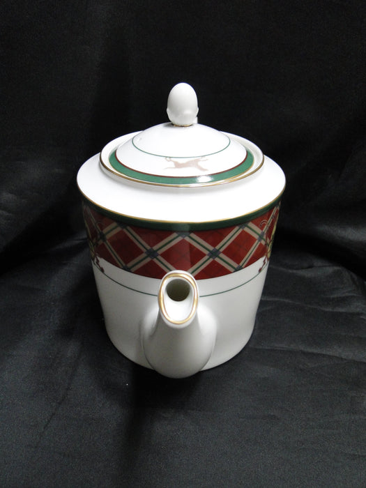 Noritake Royal Hunt, 3930, Plaid, Fruit, Animals: Teapot & Lid, 7" Tall