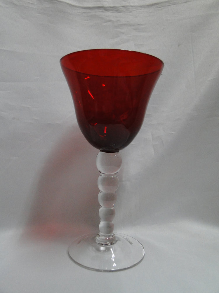 Red w/ Clear Stacked Bubble Stem: Water or Wine Goblet (s), 8", CR#128