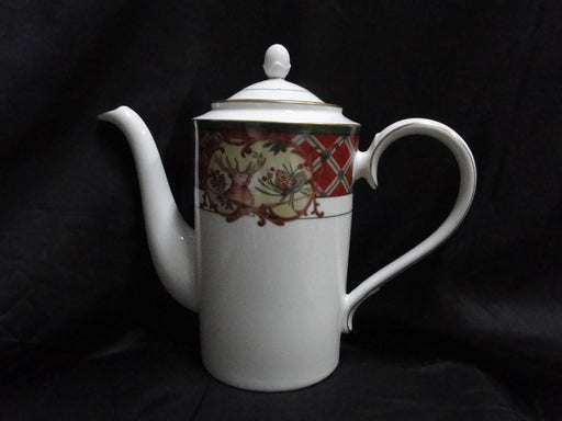 Noritake Royal Hunt, 3930, Plaid, Fruit, Animals: Coffee Pot & Lid, 9 1/4" Tall