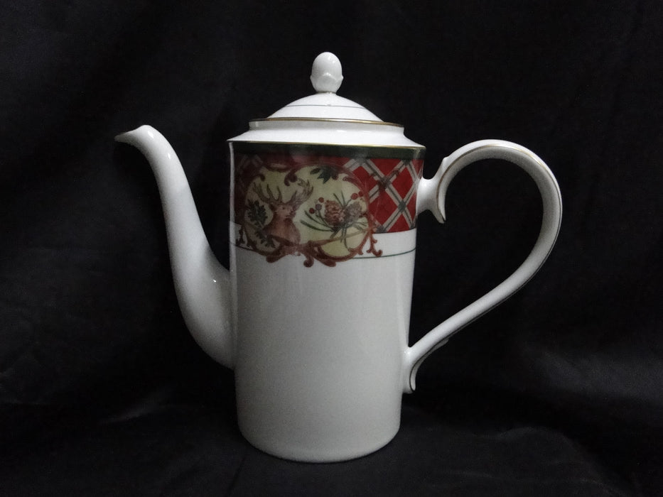 Noritake Royal Hunt, 3930, Plaid, Fruit, Animals: Coffee Pot & Lid, 9 1/4" Tall