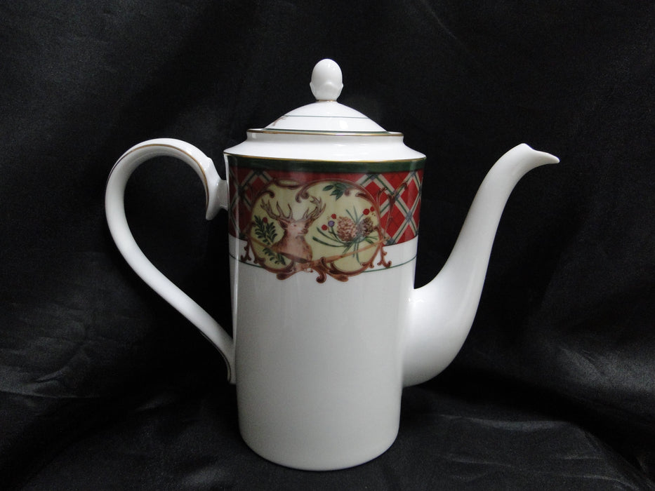 Noritake Royal Hunt, 3930, Plaid, Fruit, Animals: Coffee Pot & Lid, 9 1/4" Tall