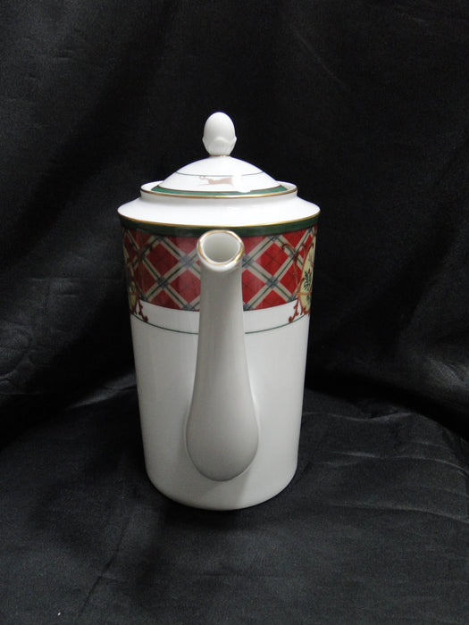 Noritake Royal Hunt, 3930, Plaid, Fruit, Animals: Coffee Pot & Lid, 9 1/4" Tall