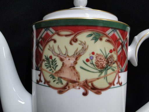 Noritake Royal Hunt, 3930, Plaid, Fruit, Animals: Coffee Pot & Lid, 9 1/4" Tall
