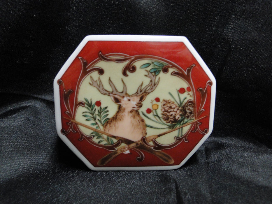 Noritake Royal Hunt, 3930, Plaid, Fruit, Animals: Octagonal Box & Lid, 3 7/8"