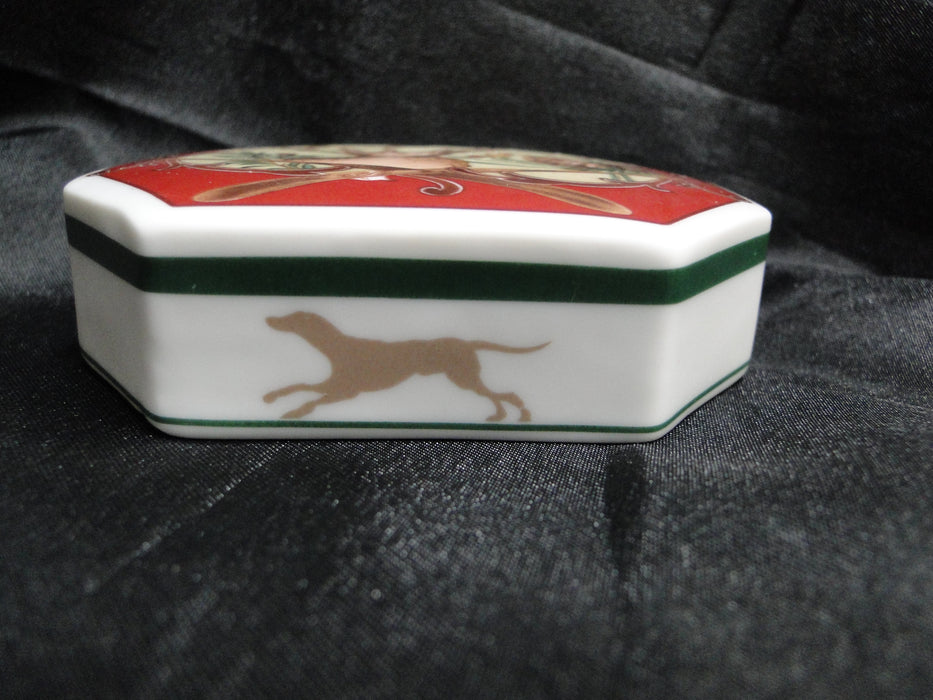 Noritake Royal Hunt, 3930, Plaid, Fruit, Animals: Octagonal Box & Lid, 3 7/8"