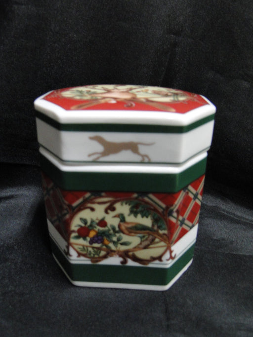 Noritake Royal Hunt, 3930, Plaid, Fruit, Animals: Octagonal Box & Lid, 3 7/8"