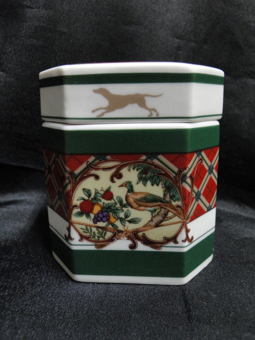 Noritake Royal Hunt, 3930, Plaid, Fruit, Animals: Octagonal Box & Lid, 3 7/8"
