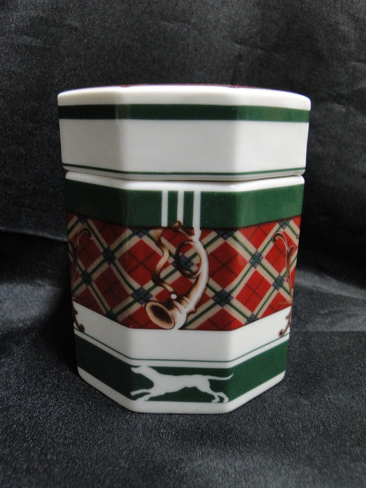 Noritake Royal Hunt, 3930, Plaid, Fruit, Animals: Octagonal Box & Lid, 3 7/8"