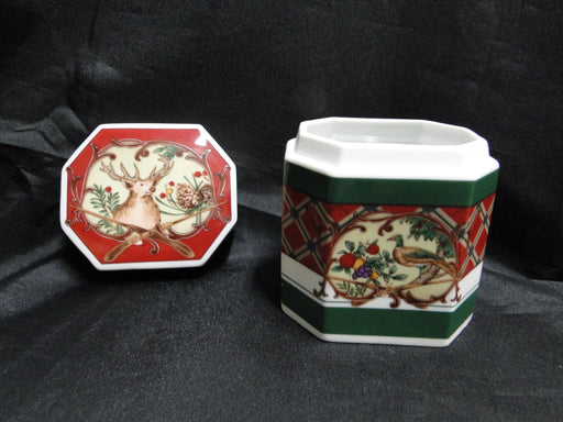 Noritake Royal Hunt, 3930, Plaid, Fruit, Animals: Octagonal Box & Lid, 3 7/8"
