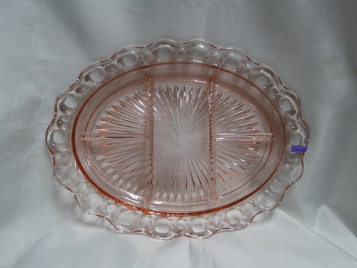 Anchor Hocking Old Colony Lace Edge Pink: 5-Part Relish Dish, 12 3/4", As Is