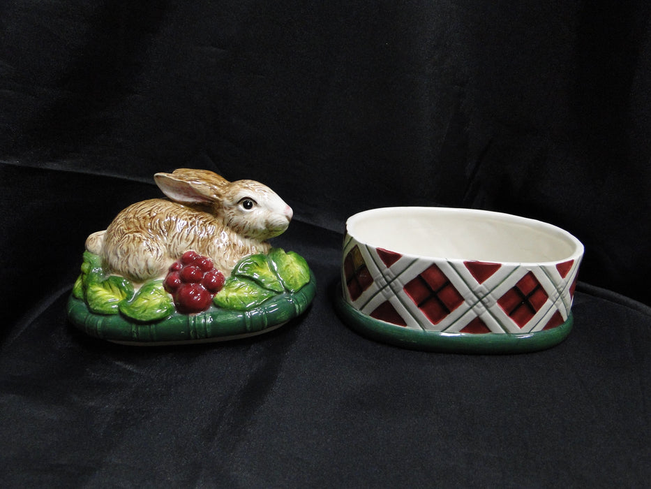 Noritake Royal Hunt, 3930, Plaid: Rabbit Figurine Oval Box & Lid, 5"