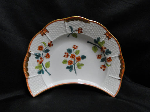 Herend Livia, Rust Florals, Green Stems: Crescent Side Salad Plate, 7 1/4" x 5"
