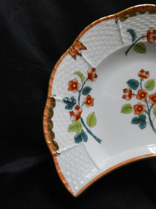 Herend Livia, Rust Florals, Green Stems: Crescent Side Salad Plate, 7 1/4" x 5"