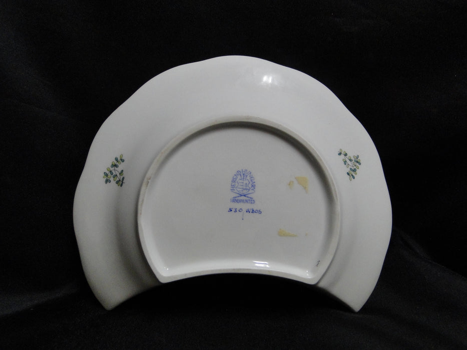 Herend Livia, Rust Florals, Green Stems: Crescent Side Salad Plate, 7 1/4" x 5"