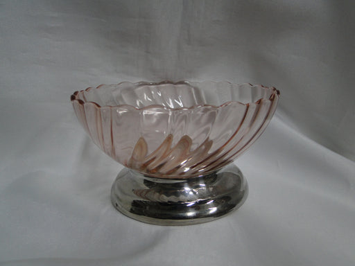 Cristal d'Arques Rosaline Pink, Swirled: Bowl w/ Metal Base, 4 7/8" x 2 5/8"