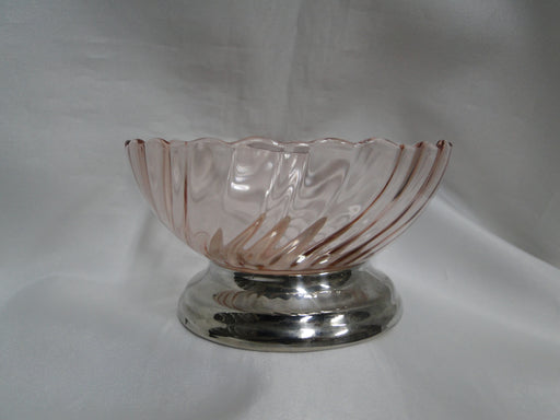 Cristal d'Arques Rosaline Pink, Swirled: Bowl w/ Metal Base, 4 7/8" x 2 5/8"