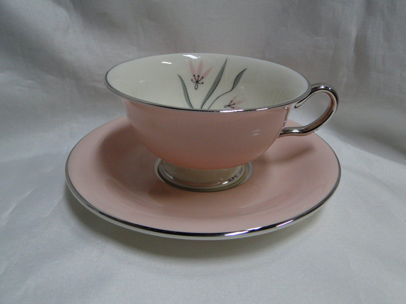 Castleton Fontaine, Pink, Flowers, Platinum Trim: Cup & Saucer Set (s), 2 1/4"