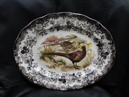 Palissy Game Series, Brown Florals, England: Pheasant Oval Platter, 16", Crazing