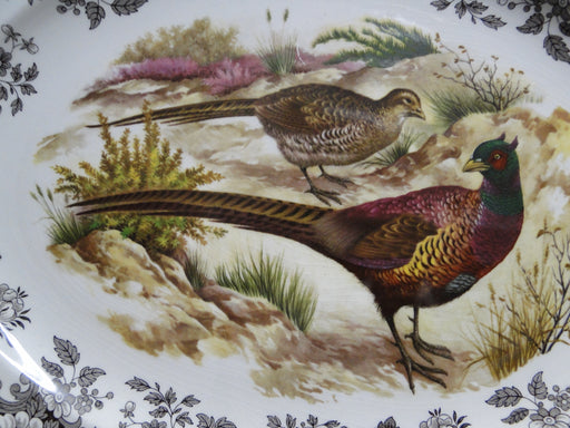 Palissy Game Series, Brown Florals, England: Pheasant Oval Platter, 16", Crazing