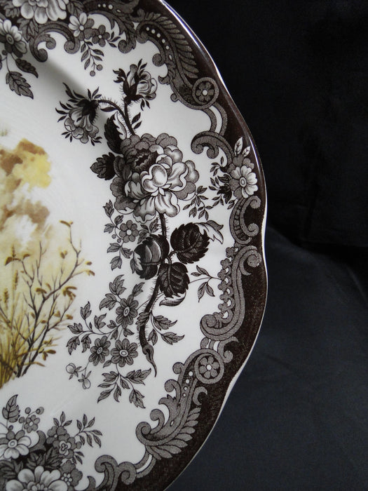 Palissy Game Series, Brown Florals, England: Pheasant Oval Platter, 16", Crazing